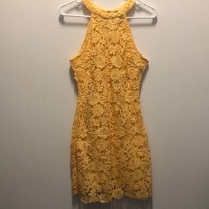 Lulus Love Poem Yellow Lace Mini Dress